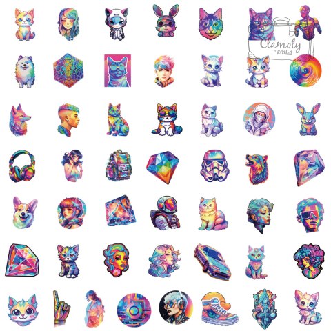 Zestaw Naklejek Wlepki StickerBomb Anime Style Kolorowe Mix Tie Dye N443