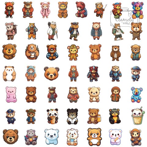 Zestaw Naklejek Wlepki StickerBomb Misie Misiaczki Bear Niedźwiadki N444