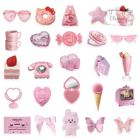 Zestaw Naklejek Wlepki StickerBomb Róż Różowy Motyw Pink Style Mix N458