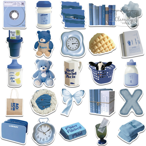 Zestaw Naklejek Wlepki StickerBomb Blue Jeans Mix Misio Zegar Book N431