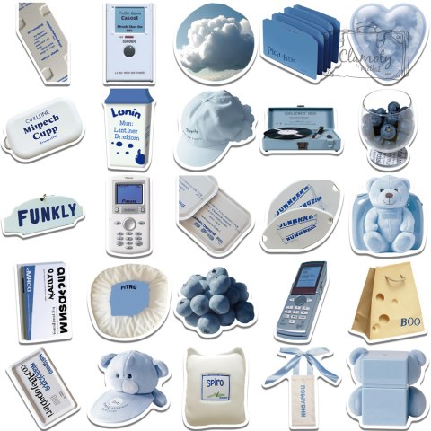 Zestaw Naklejek Wlepki StickerBomb Blue Jeans Mix Misio Zegar Book N431