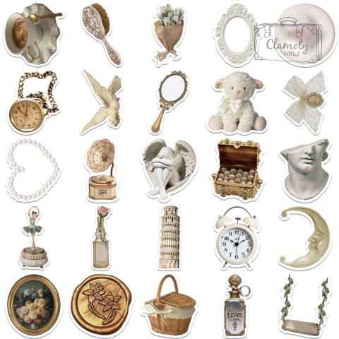 Zestaw Naklejek Wlepki StickerBomb Beżowe Motywy Lusterko Zegarek Mix N461