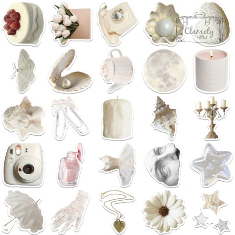 Zestaw Naklejek Wlepki StickerBomb Beżowe Motywy Lusterko Zegarek Mix N461