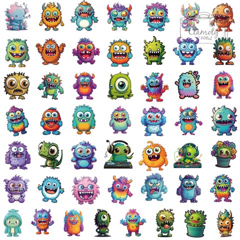 Zestaw Naklejek Wlepki StickerBomb Śmieszne Potwory Potworki Monster N452