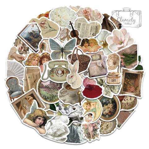Zestaw Naklejek Wlepki StickerBomb Beż Mix Telegon Anioł Kwiat Gazeta N435