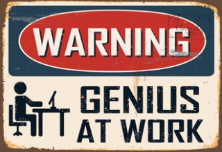 Tablica Ozdobna Blacha 20x30 cm Warning Genius At Work Retro Vintage