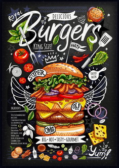 Tablica Ozdobna Blacha 20x30 cm Burgers Food Film Retro Vintage