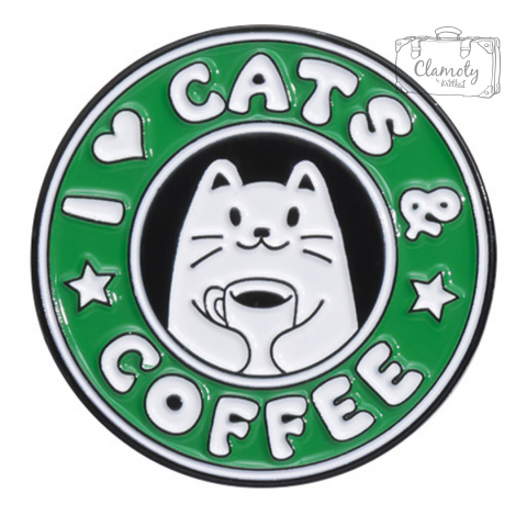 Metalowa Przypinka Cats Coffee Kocia Kawa Kot Cat Pin