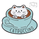 Metalowa Przypinka Kot Kubek Catpuccino Coffee Kawa Cat Pin