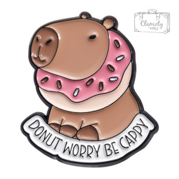 Metalowa Przypinka Kapibara Donut Worry Be Cappy Pin