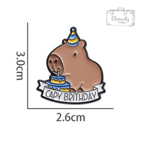 Metalowa Przypinka Kapibara Capy Birthday Urodziny Tort Pin