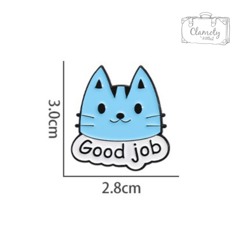 Metalowa Przypinka Niebieski Kot Good Job Dobra Robota Pin