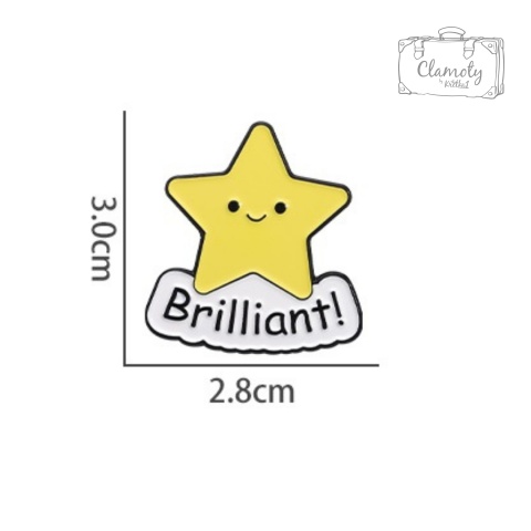 Metalowa Przypinka Żółta Gwiazdka Brilliant Napis Genialnie Pin