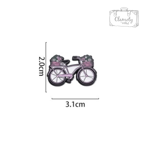 Metalowa Przypinka Różowy Rower Z Koszem Kwiatów Pin