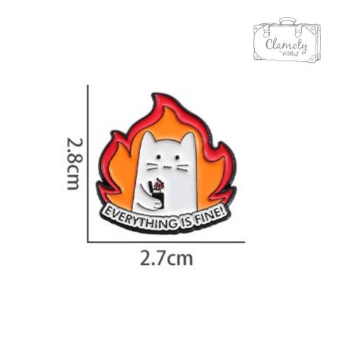 Metalowa Przypinka Kot Everything Is Fine Ogień Zapalniczka Pin