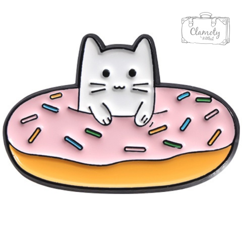 Metalowa Przypinka Biały Kot Donut Cat Pin