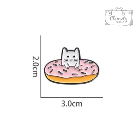 Metalowa Przypinka Biały Kot Donut Cat Pin