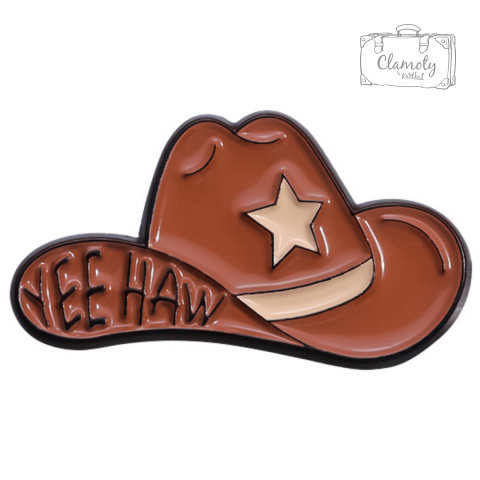 Metalowa Przypinka Kapelusz Kowbojski Yee Haw Dziki Zachód Western Pin