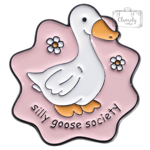 Metalowa Przypinka Gęś Kwiaty Silly Goose Society Pin