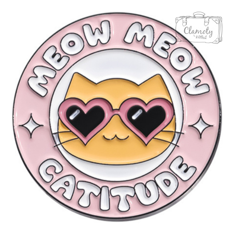 Metalowa Przypinka Kot W Okularach Meow Meow Catitude Pin