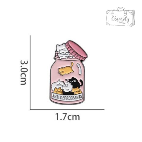 Metalowa Przypinka Słoik Pełny Kotów Anti Depressants Pin