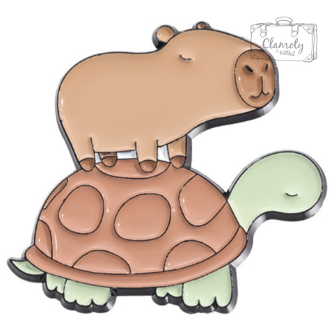 Metalowa Przypinka Kapibara I Żółw Capybara Turtle Pin