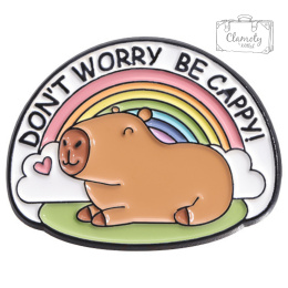 Metalowa Przypinka Kapibara Tęcza Don't Worry Be Cappy Capybara Pin