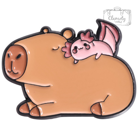 Metalowa Przypinka Kapibara I Aksolotl Capybara Axolotl Pin