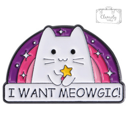 Metalowa Przypinka Kot Magik Z Różdżką I Want Meowgic Pin