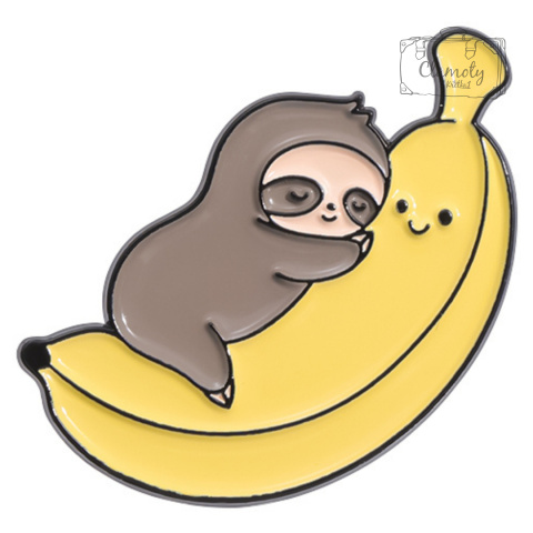 Metalowa Przypinka Śpiący Leniwiec Na Bananie Banana Sloth Pin