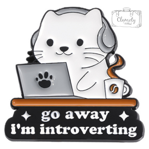 Metalowa Przypinka Kot Introwertyk Go Away I'm Introverting Pin