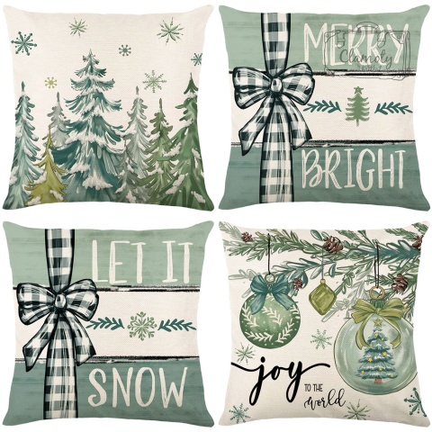 Poszewka Dekoracyjna Świąteczna Kokarda Merry Bright Zielona 45x45