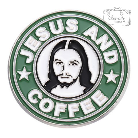 Metalowa Przypinka Jesus And Coffee Jezus I Kawa Pin