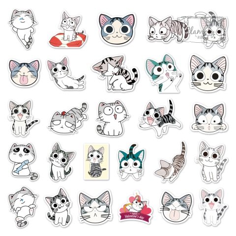 Zestaw Naklejek Wlepki StickerBomb Szary Kotek Cat Anime Japan N513/640