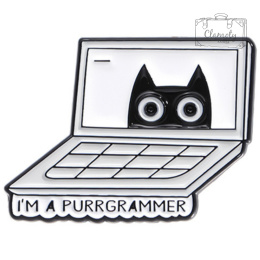 Metalowa Przypinka Kot Z Laptopem I'm A Purrgramer Programowanie Pin