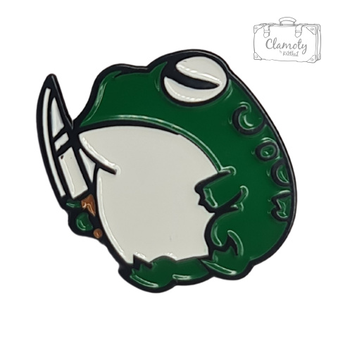 Metalowa Przypinka Zielona Żaba Z Nożem Frog Knife Pin