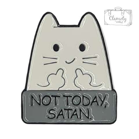 Metalowa Przypinka Kot Środkowy Palec Not Today Satan Pin