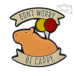 Metalowa Przypinka Kapibara Balony Don't Worry Be Cappy Capibara Pin