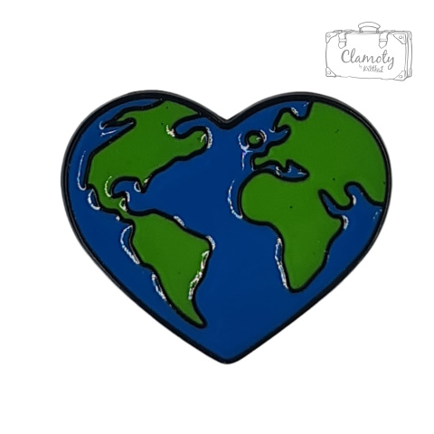 Metalowa Przypinka Serce Planeta Ziemia Earth Heart Pin