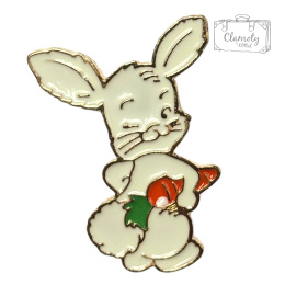 Metalowa Przypinka Biały Królik Z Marchewką Bunny Pin