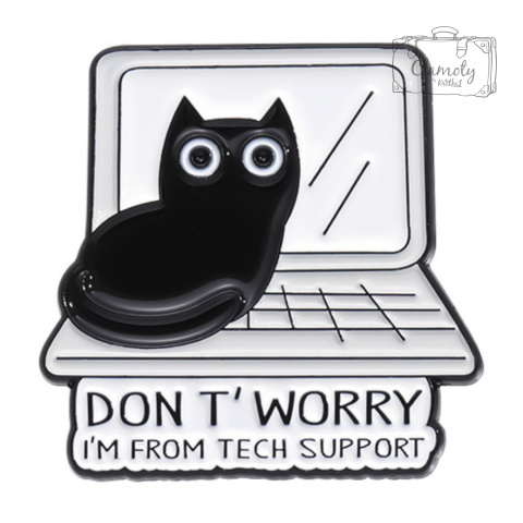 Metalowa Przypinka Kot Z Laptopem Tech Support Informatyk Pin