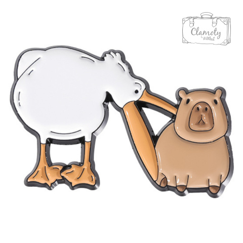 Metalowa Przypinka Kapibara I Pelikan Capybara Pelican Pin