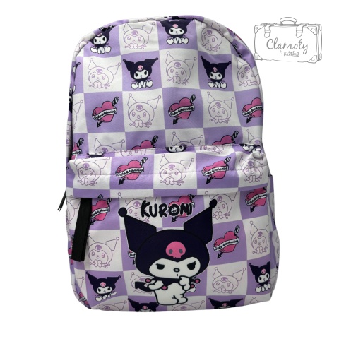 Plecak Szkolny Kuromi Serca Fioletowa Kratka Kawaii Japan