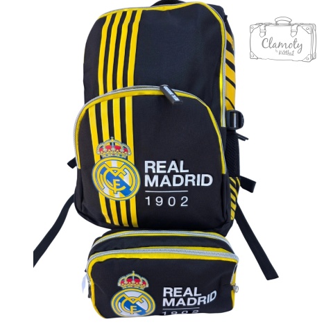 Plecak Szkolny Sportowy Czarno Żółty Real Madryt Trójkomorowy Na Suwak
