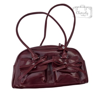 Torba Damska Torebka Vintage Na Suwak Ekoskóra Bordowa Wstążki