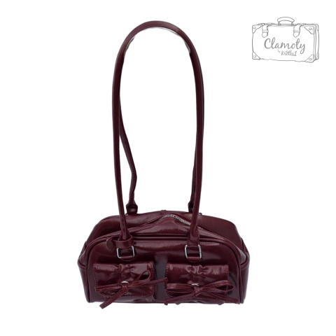 Torba Damska Torebka Vintage Na Suwak Ekoskóra Bordowa Wstążki