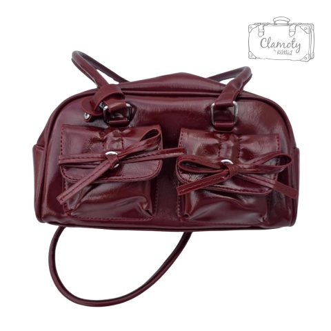 Torba Damska Torebka Vintage Na Suwak Ekoskóra Bordowa Wstążki