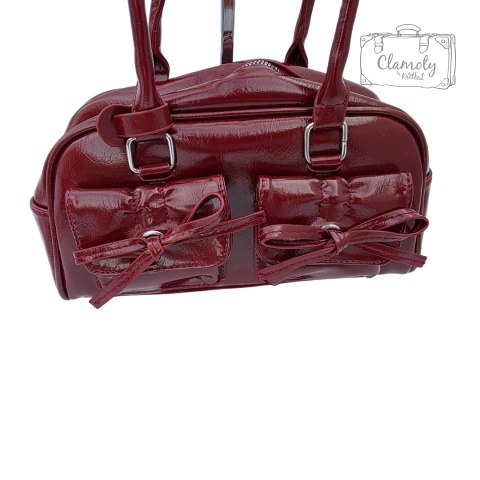 Torba Damska Torebka Vintage Na Suwak Ekoskóra Bordowa Wstążki