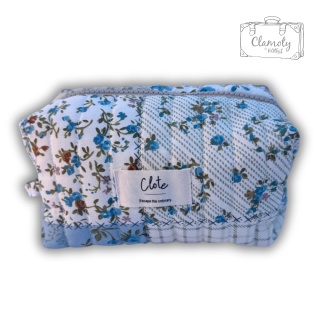 Kosmetyczka Na Zamek Damska Pikowana Patchwork Błękit 20x10x10 cm