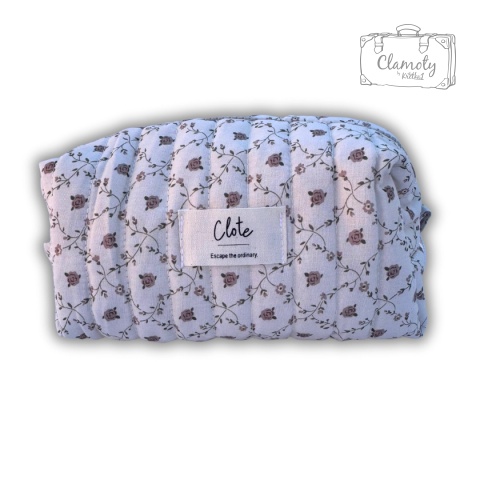 Kosmetyczka Na Zamek Damska Pikowana Beżowa Różyczki 20x10x10 cm